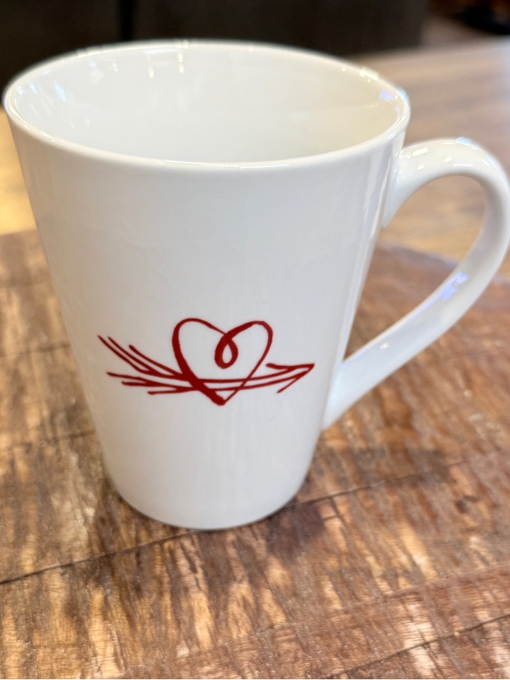 Starbucks White Ceramic Mug with Red Heart Accent 13 oz